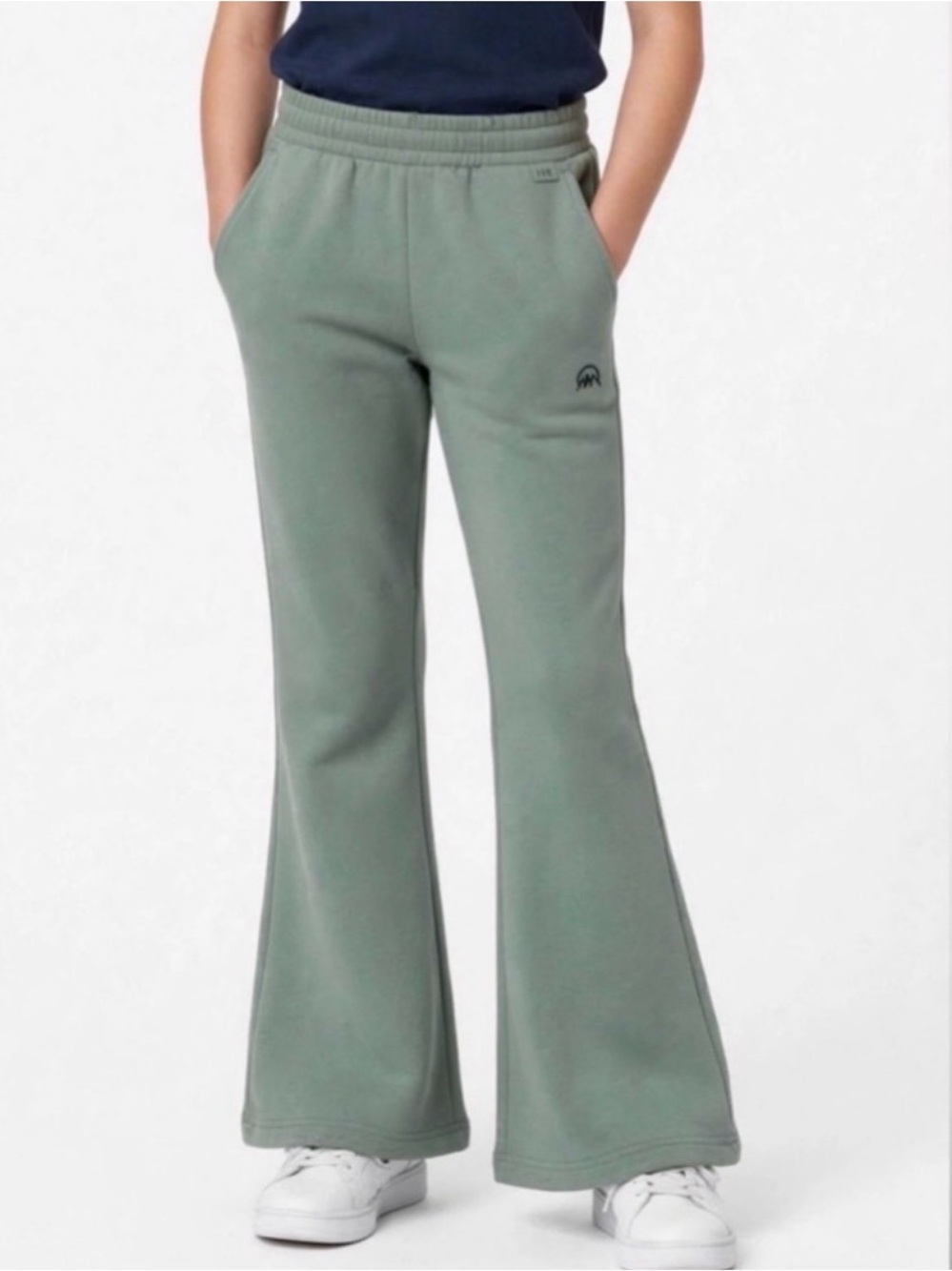 Kids Sage Green Elastic-Waist Joggers with Pocket Detail